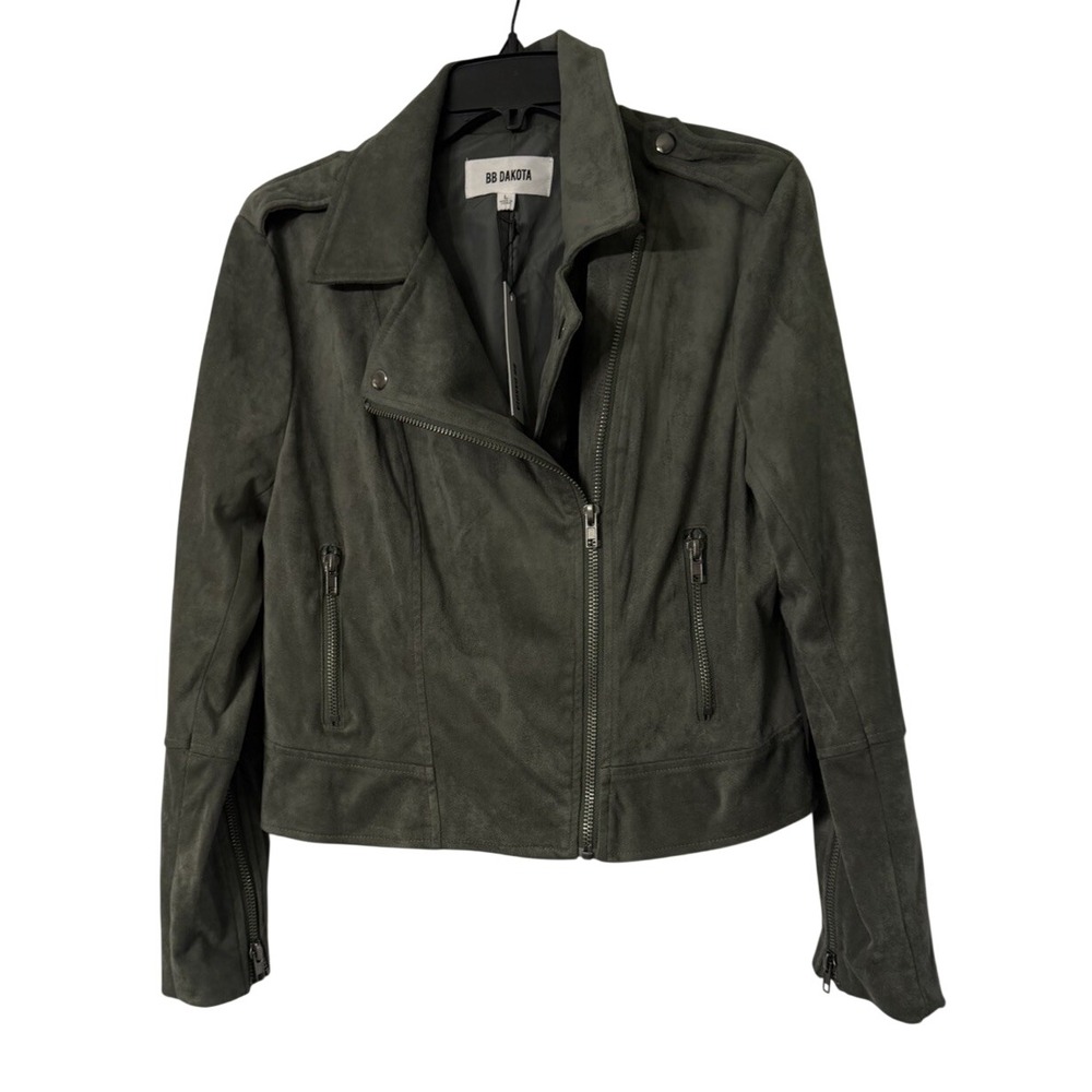 NWT Steve Madden BB Dakota Womens Faux Suede Green Moto Jacket Coat Size Large